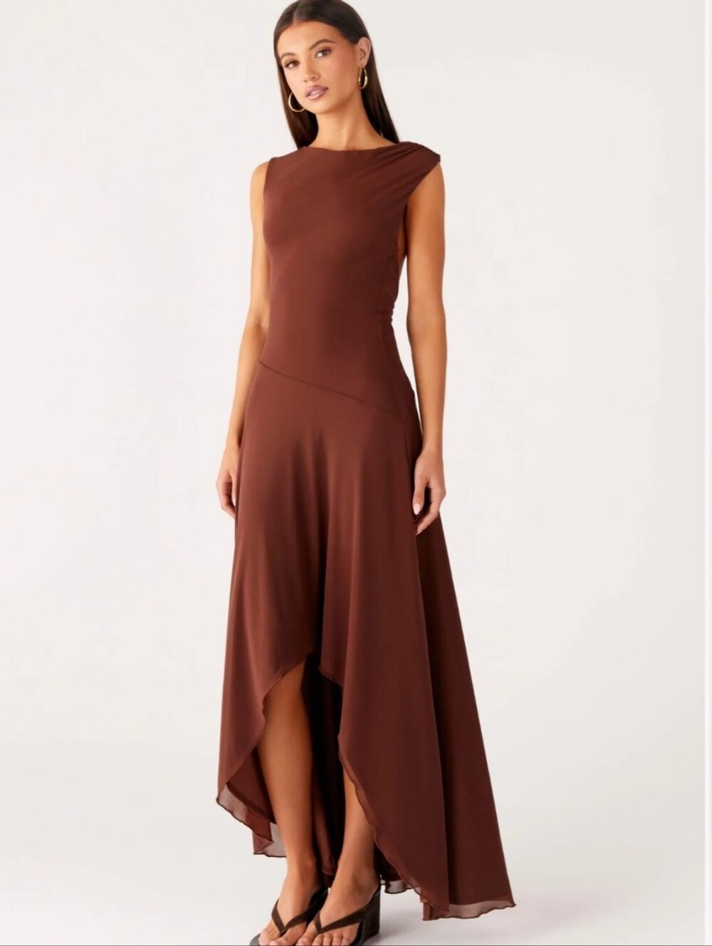 NWT Peppermayo Danika Maxi Dress Asymmetric Brown High-Low Evening Gown Dress 4